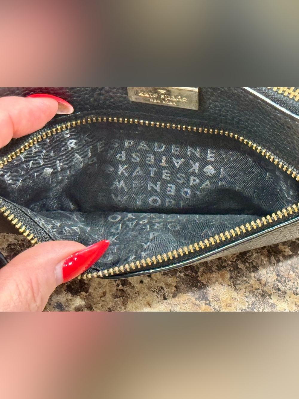 kate spade Black Pebbled Leather Wristlet with Gold Hardware - Picture 6 of 6
